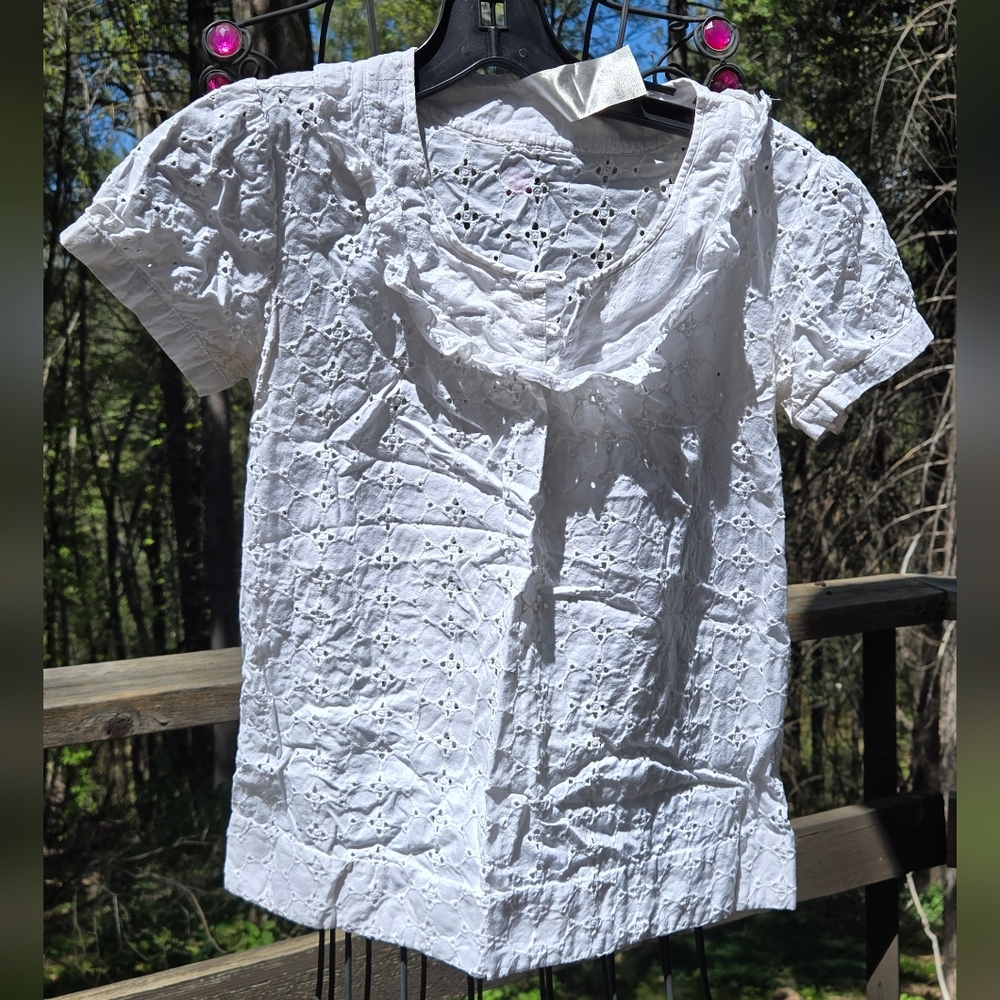 Cherish White Eyelet Cotton Short Sleeve Blouse SzS - Picture 1 of 8